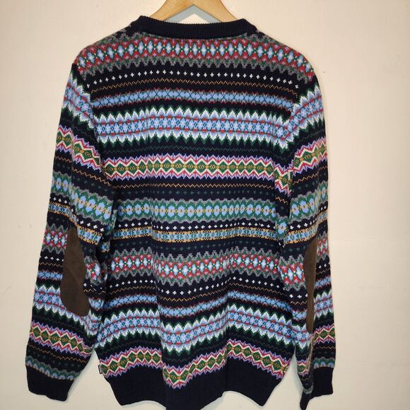 Barbour Merino Wool Sweater Nordic Fair Isle Houndstooth Men's XXL Elbow Patches - Picture 6 of 14
